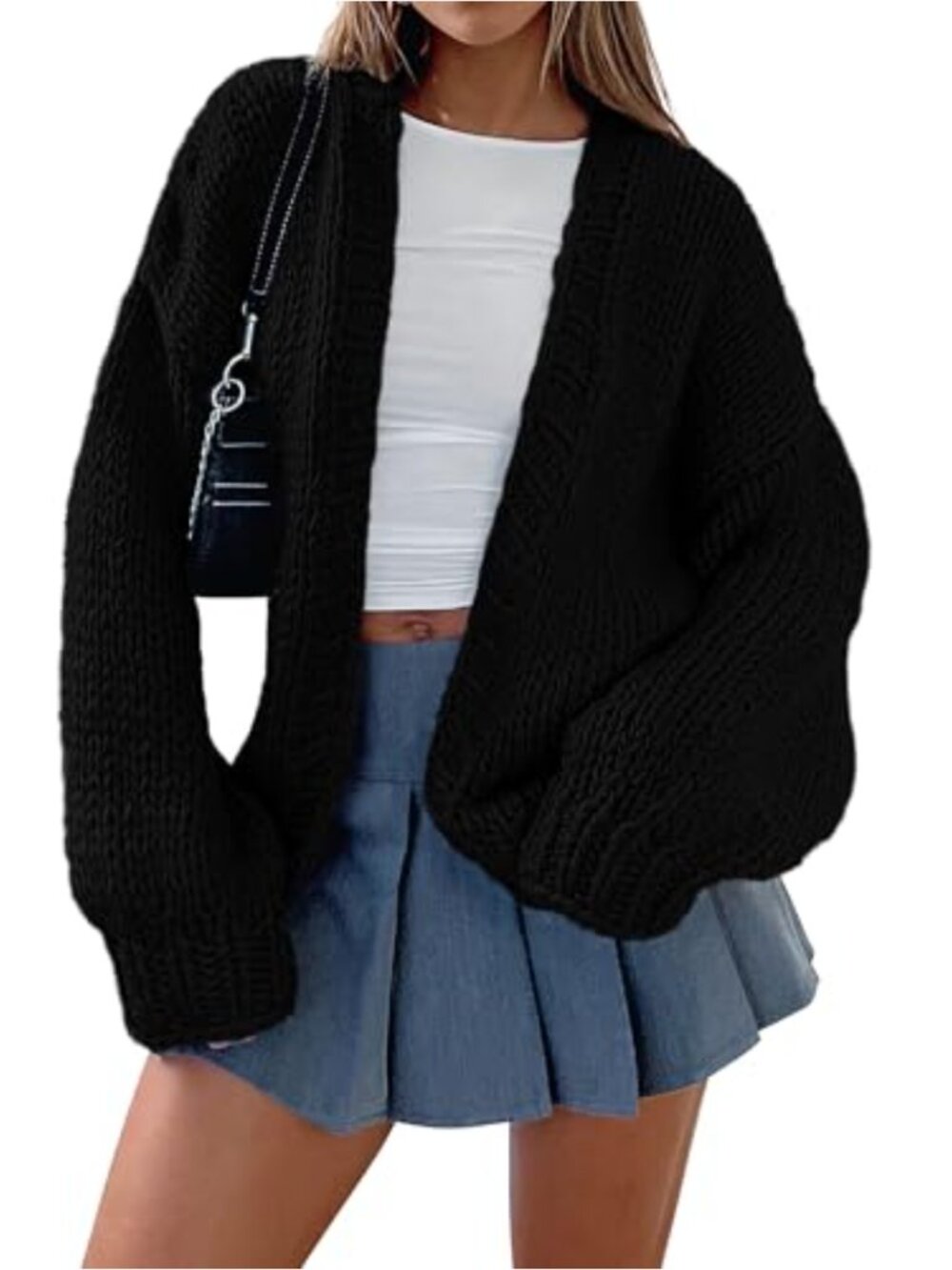 Chunky Knit Open Front Cardigan for Women Long Sleeve Shawl Collar Sweater
